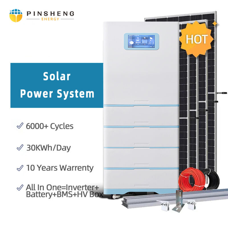 Sistema de Energia Solar Híbrido Tudo-em-Um com Inversor PINSHENG de Alta Tensão 10Kw 20Kwh 25Kwh 30Kwh para Uso Doméstico